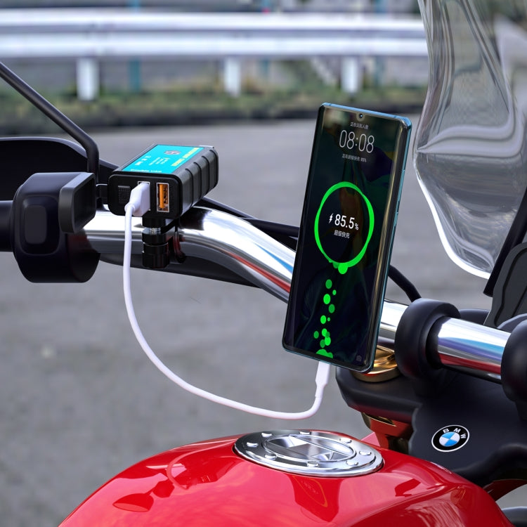 WUPP ZH-1422C3 Motorcycle Square Dual USB Fast Charging Charger with Switch + Integrated SAE Socket + 1.4m OT Terminal Cable - Battery Charger by WUPP | Online Shopping South Africa | PMC Jewellery | Buy Now Pay Later Mobicred