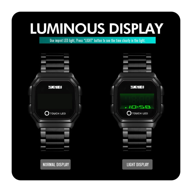 SKMEI 1650 Steel Strap Version LED Digital Display Electronic Watch with Touch Luminous Button(Gold) - free shipping - PMC TechLife - Order now!