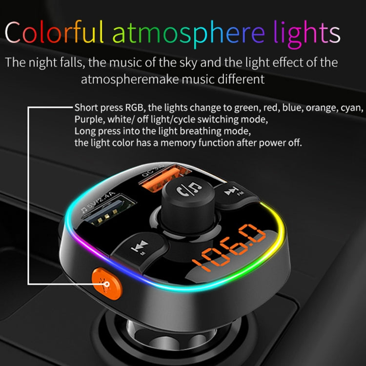 BC52 QC3.0 Fast Charging Car Colorful Atmosphere Light Bluetooth MP3 Player FM Transmitter - Bluetooth Car Kits by PMC Jewellery | Online Shopping South Africa | PMC Jewellery | Buy Now Pay Later Mobicred