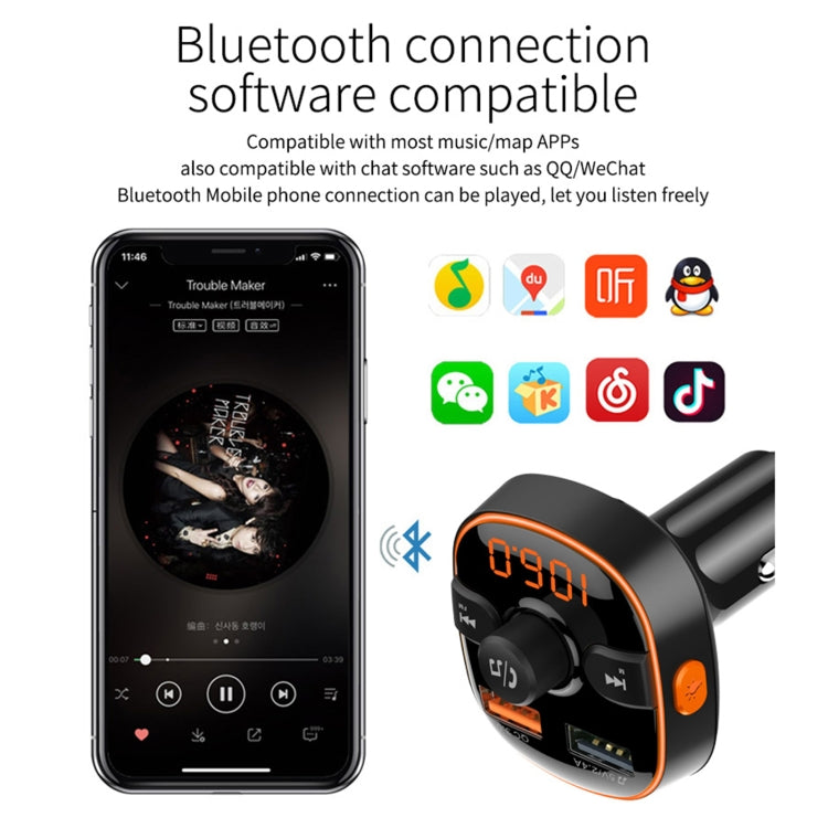 BC52 QC3.0 Fast Charging Car Colorful Atmosphere Light Bluetooth MP3 Player FM Transmitter - Bluetooth Car Kits by PMC Jewellery | Online Shopping South Africa | PMC Jewellery | Buy Now Pay Later Mobicred