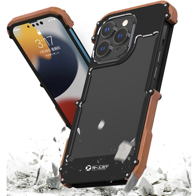 For iPhone 13 Pro R-JUST Ironwood Man Shockproof Metal + Wood Bumper Protective Case - iPhone 13 Pro Cases by R-JUST | Online Shopping South Africa | PMC Jewellery