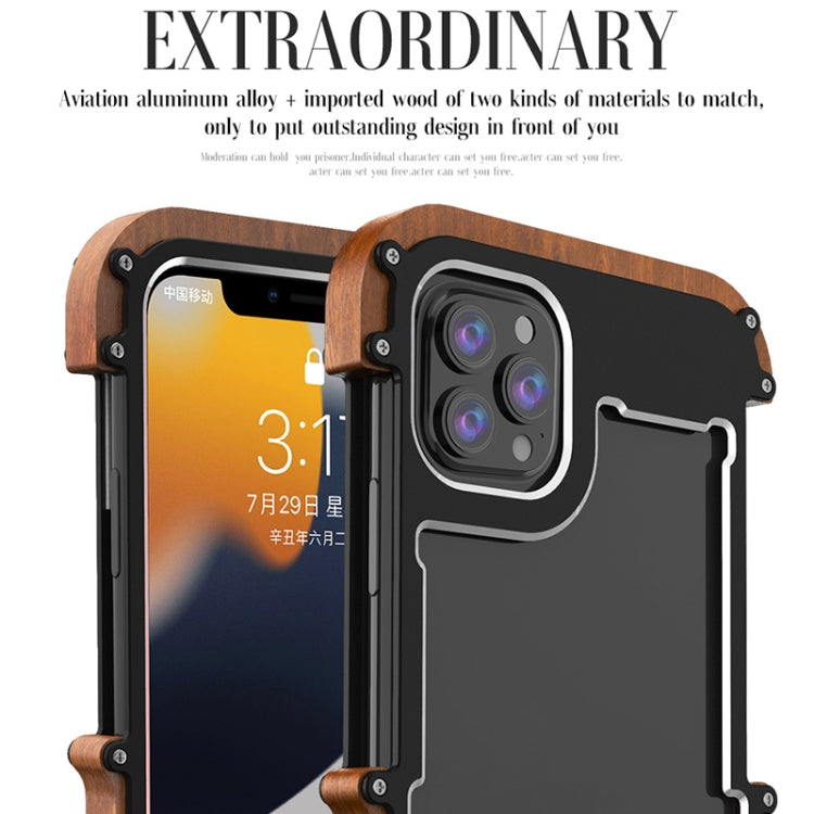 For iPhone 13 Pro Max R-JUST Ironwood Man Shockproof Metal + Wood Bumper Protective Case - free shipping - PMC TechLife - Order now!