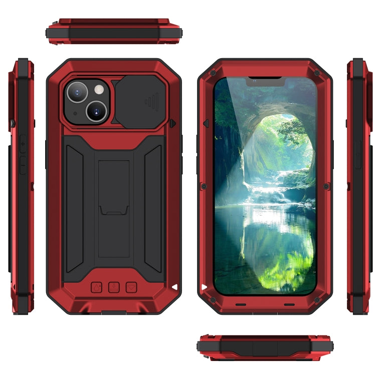 For iPhone 13 mini R-JUST Sliding Camera Shockproof Life Waterproof Dust-proof Metal + Silicone Protective Case with Holder (Red) - iPhone 13 mini Cases by R-JUST | Online Shopping South Africa | PMC TechLife | Buy Now Pay Later Mobicred
