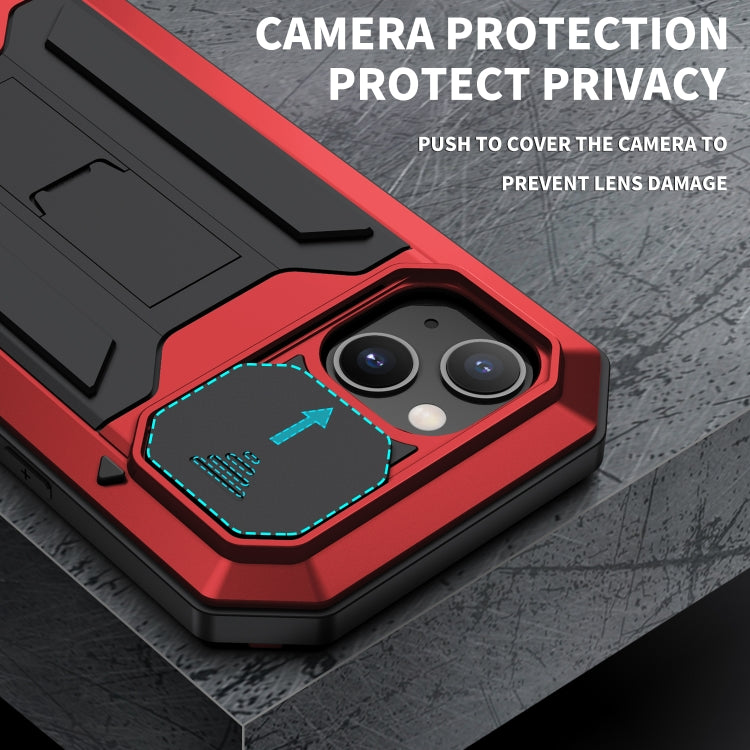 For iPhone 13 mini R-JUST Sliding Camera Shockproof Life Waterproof Dust-proof Metal + Silicone Protective Case with Holder (Red) - iPhone 13 mini Cases by R-JUST | Online Shopping South Africa | PMC TechLife | Buy Now Pay Later Mobicred