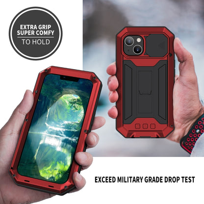 For iPhone 13 R-JUST Sliding Camera Shockproof Life Waterproof Dust-proof Metal + Silicone Protective Case with Holder(Red) - iPhone 13 Cases by R-JUST | Online Shopping South Africa | PMC Jewellery
