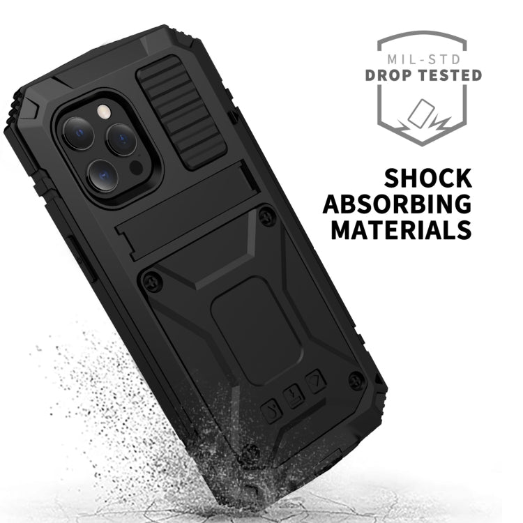 For iPhone 13 mini R-JUST Shockproof Waterproof Dust-proof Metal + Silicone Protective Case with Holder (Black) - free shipping - PMC TechLife - Order now!