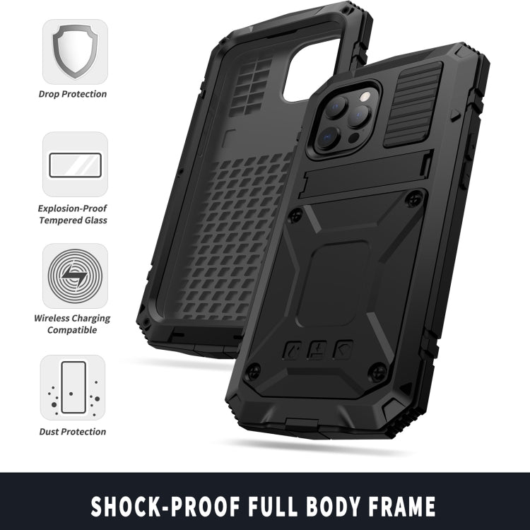 For iPhone 13 mini R-JUST Shockproof Waterproof Dust-proof Metal + Silicone Protective Case with Holder (Black) - free shipping - PMC TechLife - Order now!