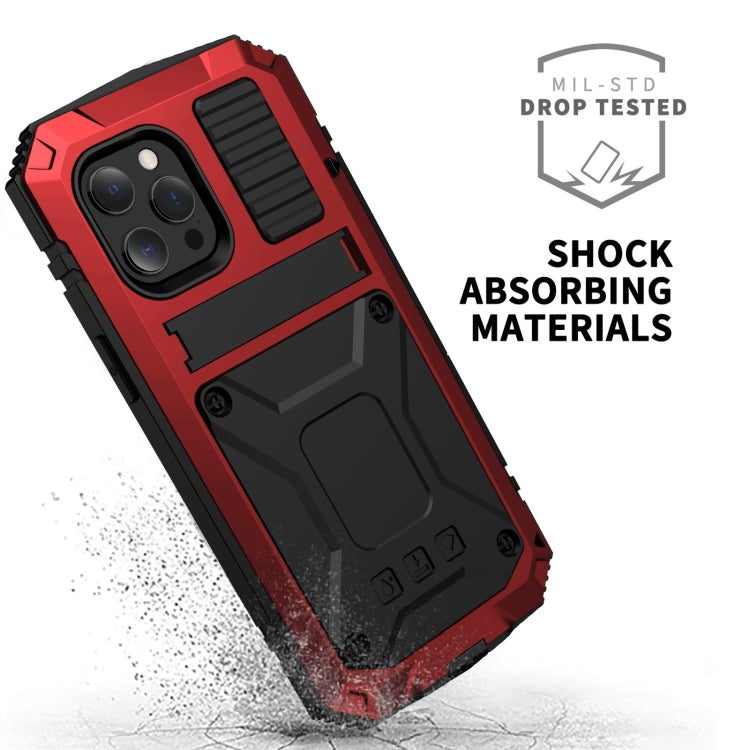 For iPhone 13 mini R-JUST Shockproof Waterproof Dust-proof Metal + Silicone Protective Case with Holder (Red) - iPhone 13 mini Cases by R-JUST | Online Shopping South Africa | PMC Jewellery | Buy Now Pay Later Mobicred