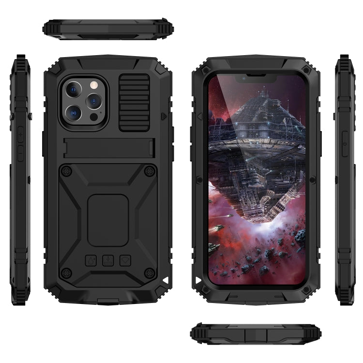 For iPhone 13 Pro R-JUST Shockproof Waterproof Dust-proof Metal + Silicone Protective Case with Holder (Black) - iPhone 13 Pro Cases by R-JUST | Online Shopping South Africa | PMC TechLife | Buy Now Pay Later Mobicred
