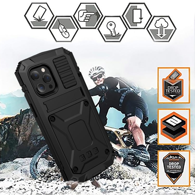 For iPhone 13 Pro R-JUST Shockproof Waterproof Dust-proof Metal + Silicone Protective Case with Holder (Black) - iPhone 13 Pro Cases by R-JUST | Online Shopping South Africa | PMC TechLife | Buy Now Pay Later Mobicred