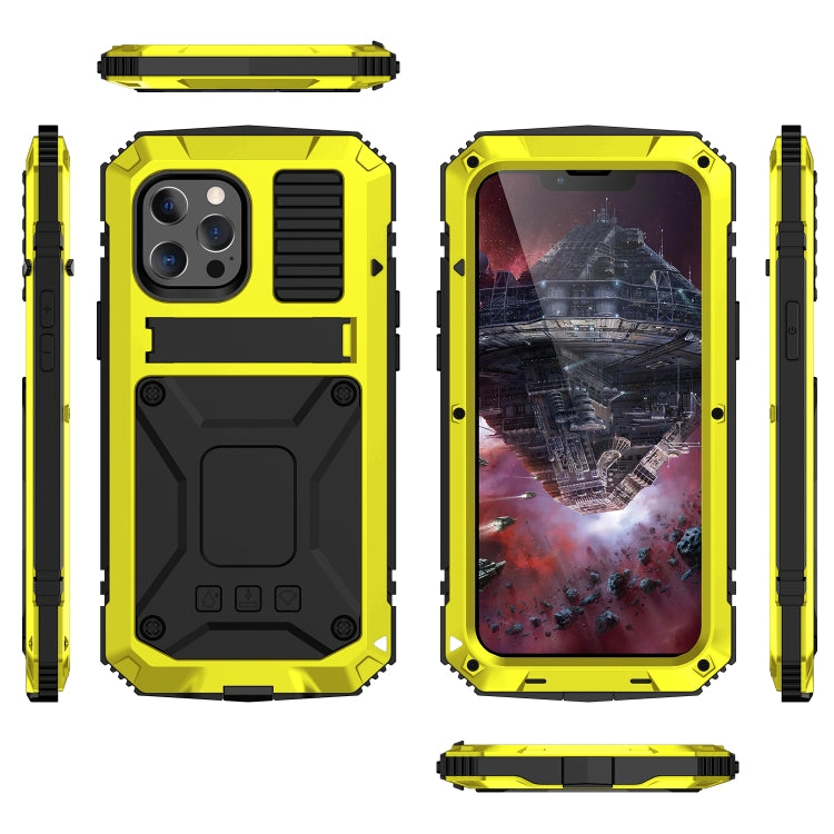 For iPhone 13 Pro R-JUST Shockproof Waterproof Dust-proof Metal + Silicone Protective Case with Holder (Yellow) - free shipping - PMC TechLife - Order now!