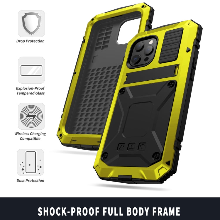 For iPhone 13 Pro R-JUST Shockproof Waterproof Dust-proof Metal + Silicone Protective Case with Holder (Yellow) - free shipping - PMC TechLife - Order now!