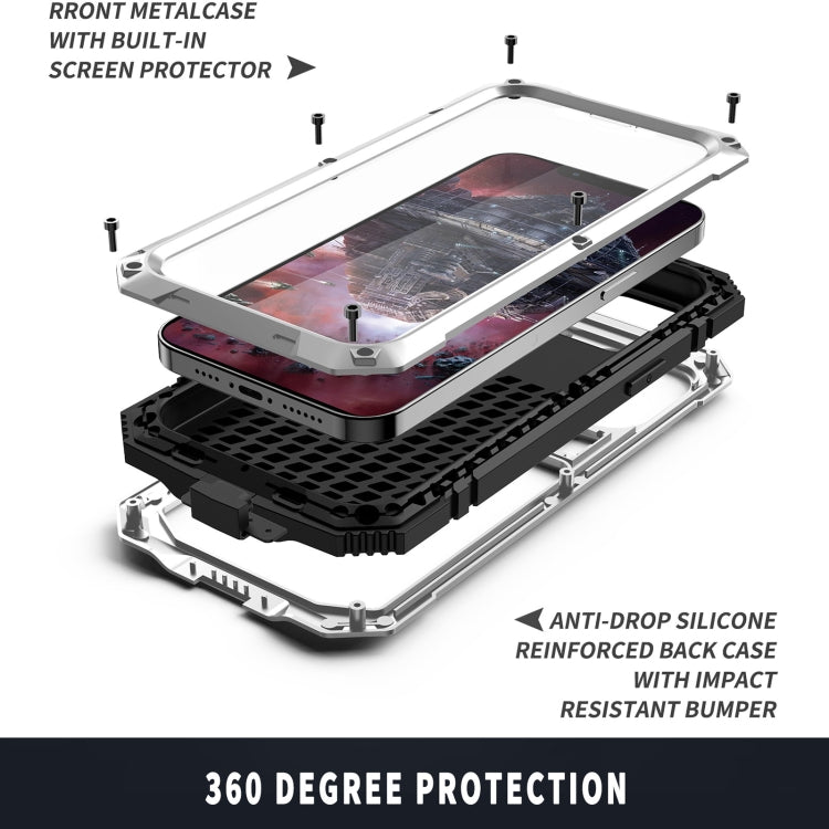 For iPhone 13 Pro R-JUST Shockproof Waterproof Dust-proof Metal + Silicone Protective Case with Holder (Silver) - iPhone 13 Pro Cases by R-JUST | Online Shopping South Africa | PMC TechLife | Buy Now Pay Later Mobicred