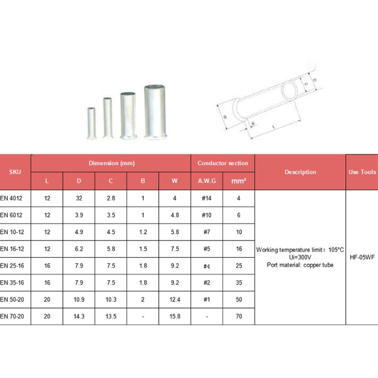 A4088 240 PCS Tube-shaped Bare End EN Series Tinned Copper Crimp Connector - Booster Cable & Clip by PMC Jewellery | Online Shopping South Africa | PMC Jewellery | Buy Now Pay Later Mobicred