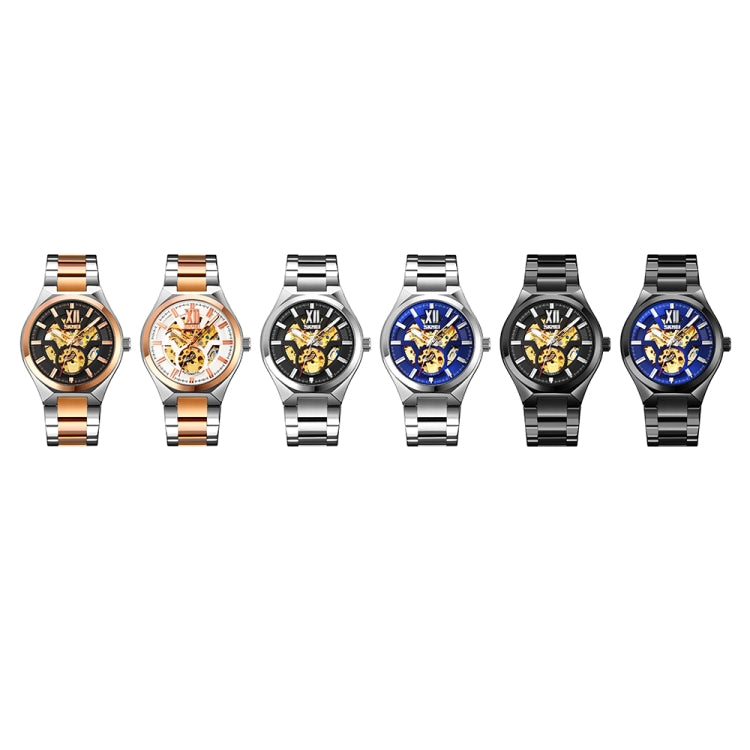SKMEI 9258 Men Two-color Stainless Steel Strap Automatic Mechanical Watch(Silver Shell Blue Surface) - free shipping - PMC TechLife - Order now!