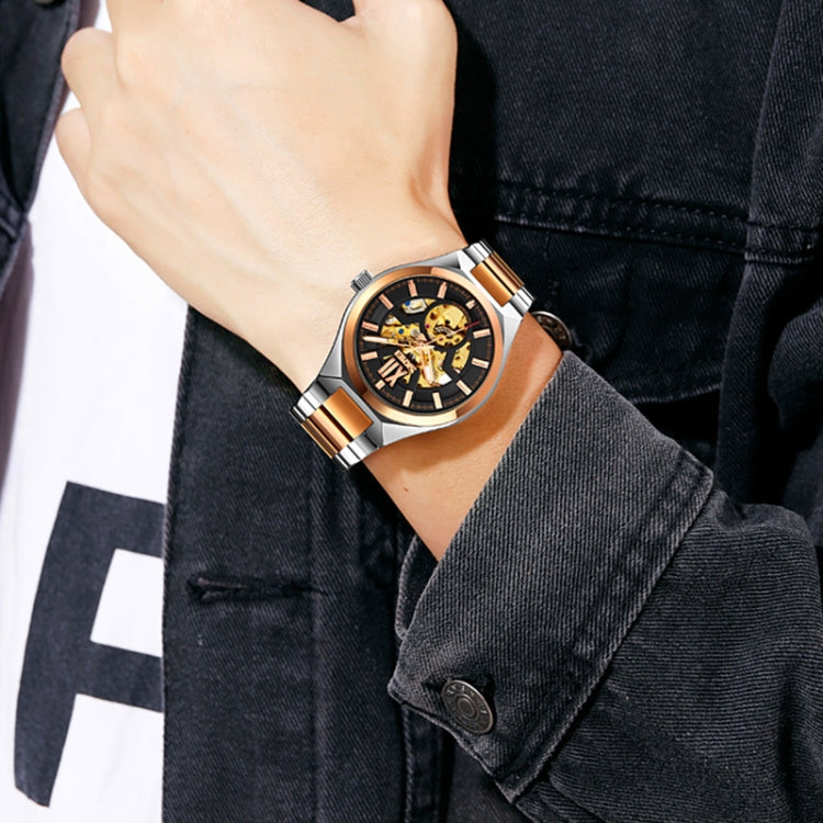 SKMEI 9258 Men Two-color Stainless Steel Strap Automatic Mechanical Watch(Black Shell Black Surface) - free shipping - PMC TechLife - Order now!