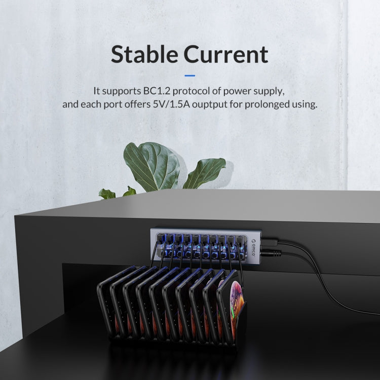 ORICO AT2U3-7AB-GY-BP 7 In 1 Aluminum Alloy Multi-Port USB HUB with Individual Switches, AU Plug - USB 3.0 HUB by ORICO | Online Shopping South Africa | PMC Jewellery | Buy Now Pay Later Mobicred