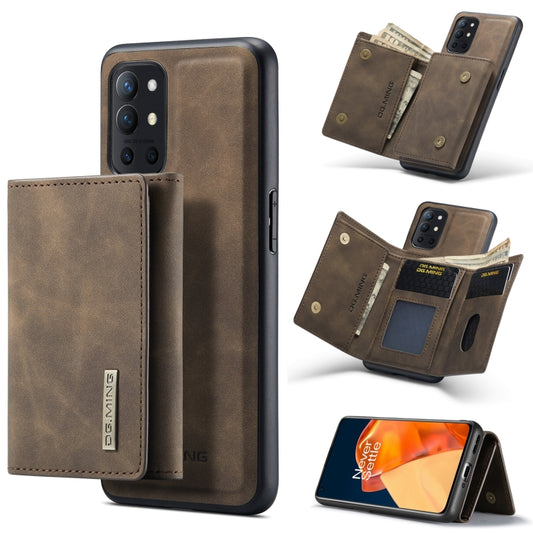 DG.MING M1 Series 3-Fold Multi Card Wallet  Back Cover Shockproof Case with Holder Function For OnePlus 9R(Coffee) - OnePlus Cases by DG.MING | Online Shopping South Africa | PMC Jewellery | Buy Now Pay Later Mobicred