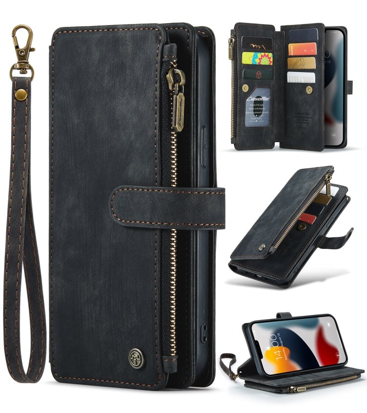 For iPhone 13 Pro CaseMe-C30 PU + TPU Multifunctional Horizontal Flip Leather Case with Holder & Card Slot & Wallet & Zipper Pocket (Black) - iPhone 13 Pro Cases by CaseMe | Online Shopping South Africa | PMC Jewellery | Buy Now Pay Later Mobicred