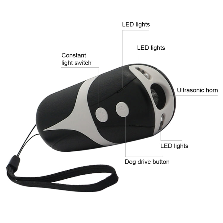 RC-534 Handheld Portable Ultrasonic Dog Repeller with LED Lights(Black + White) - Training Aids by PMC TechLife | Online Shopping South Africa | PMC TechLife | Buy Now Pay Later Mobicred