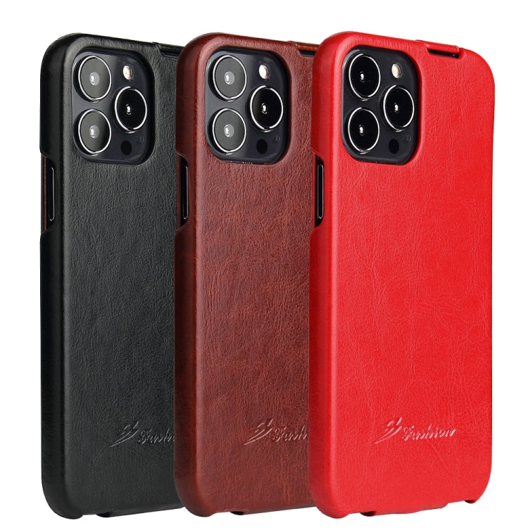 For iPhone 13 Pro Fierre Shann Retro Oil Wax Texture Vertical Flip PU Leather Case (Red) - iPhone 13 Pro Cases by FIERRE SHANN | Online Shopping South Africa | PMC TechLife | Buy Now Pay Later Mobicred