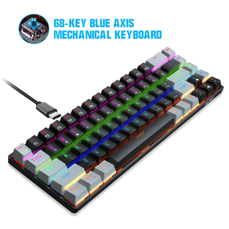 HXSJ V800 68 Keys Type-C Wired Cool Backlight Mechanical Keyboard(Blue Shaft) - Wired Keyboard by HXSJ | Online Shopping South Africa | PMC Jewellery | Buy Now Pay Later Mobicred