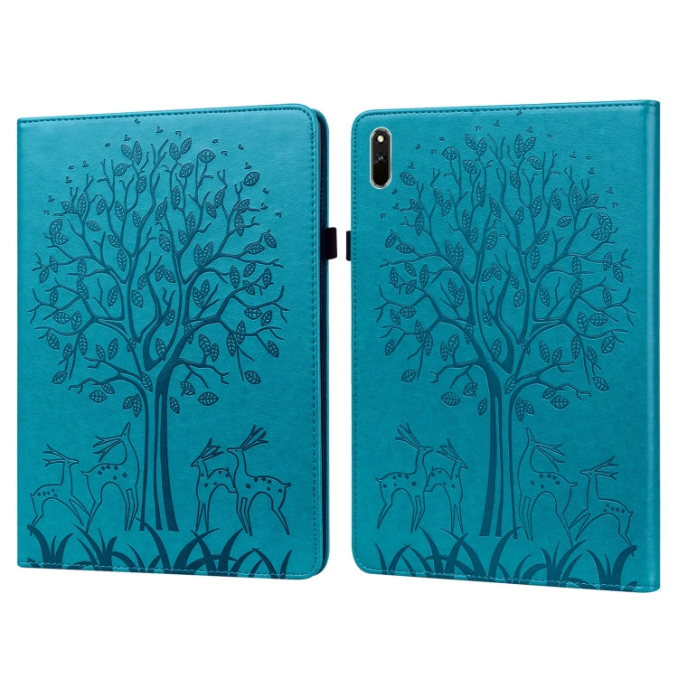For Huawei MatePad 11 2021 Tree & Deer Pattern Pressed Printing Horizontal Flip PU Leather Case with Holder & Card Slots(Blue) - Huawei by PMC TechLife | Online Shopping South Africa | PMC TechLife | Buy Now Pay Later Mobicred
