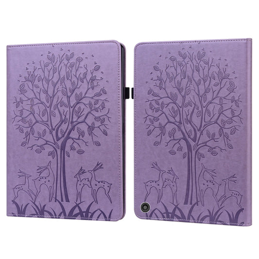 For Amazon Kindle Fire HD 10 / 10 Plus 2021 Tree & Deer Pattern Pressed Printing Horizontal Flip PU Leather Case with Holder & Card Slots(Purple) - Amazon by PMC Jewellery | Online Shopping South Africa | PMC Jewellery | Buy Now Pay Later Mobicred