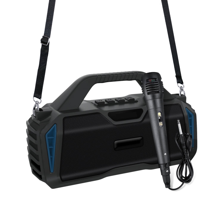 New Rixing NR-6011M Bluetooth 5.0 Portable Outdoor Karaoke Wireless Bluetooth Speaker with Microphone & Shoulder Strap(Blue) - free shipping - PMC Jewellery - Order now!
