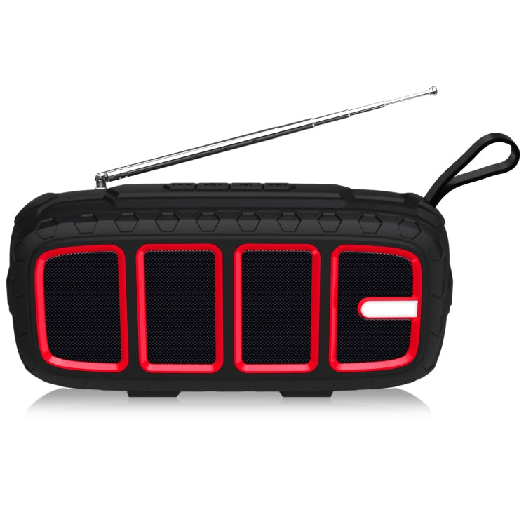 NewRixing NR-5018FM Outdoor Portable Bluetooth Speaker with Antenna, Support Hands-free Call / TF Card / FM / U Disk(Black+Red) - Desktop Speaker by NewRixing | Online Shopping South Africa | PMC Jewellery | Buy Now Pay Later Mobicred