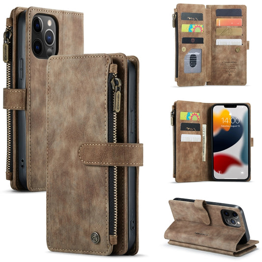 For iPhone 12 Pro Max CaseMe-C30 PU + TPU Multifunctional Horizontal Flip Leather Case with Holder & Card Slot & Wallet & Zipper Pocket(Brown) - iPhone 12 Pro Max Cases by CaseMe | Online Shopping South Africa | PMC Jewellery | Buy Now Pay Later Mobicred