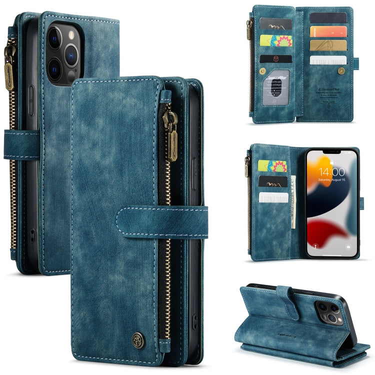 For iPhone 12 Pro Max CaseMe-C30 PU + TPU Multifunctional Horizontal Flip Leather Case with Holder & Card Slot & Wallet & Zipper Pocket(Blue) - iPhone 12 Pro Max Cases by CaseMe | Online Shopping South Africa | PMC Jewellery | Buy Now Pay Later Mobicred