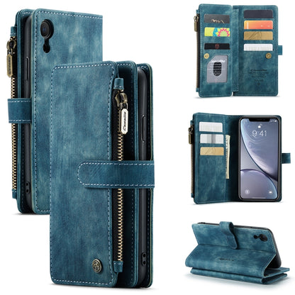 For iPhone XR CaseMe-C30 PU + TPU Multifunctional Horizontal Flip Leather Case with Holder & Card Slot & Wallet & Zipper Pocket(Blue) - More iPhone Cases by CaseMe | Online Shopping South Africa | PMC Jewellery | Buy Now Pay Later Mobicred