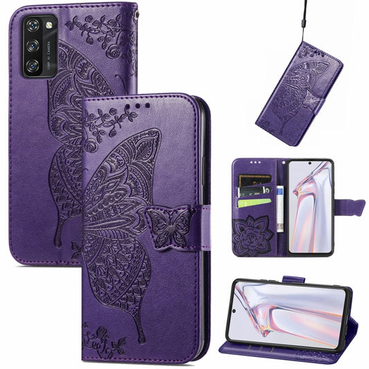 For Blackview A100 Butterfly Love Flower Embossed Horizontal Flip Leather Case with Holder & Card Slots & Wallet & Lanyard(Dark Purple) - More Brand by PMC Jewellery | Online Shopping South Africa | PMC Jewellery | Buy Now Pay Later Mobicred
