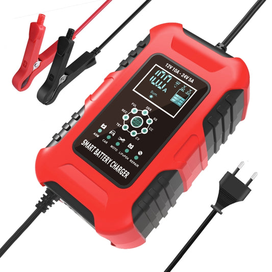 FOXSUR 10A 12V 7-segment Motorcycle / Car Smart Battery Charger, Plug Type:EU Plug(Red) - Battery Charger by FOXSUR | Online Shopping South Africa | PMC Jewellery | Buy Now Pay Later Mobicred