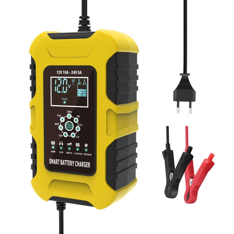 FOXSUR 10A 12V 7-segment Motorcycle / Car Smart Battery Charger, Plug Type:UK Plug(Yellow) - Battery Charger by FOXSUR | Online Shopping South Africa | PMC Jewellery | Buy Now Pay Later Mobicred