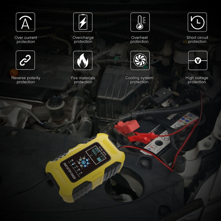 FOXSUR 10A 12V 7-segment Motorcycle / Car Smart Battery Charger, Plug Type:US Plug(Yellow) - Battery Charger by FOXSUR | Online Shopping South Africa | PMC TechLife | Buy Now Pay Later Mobicred