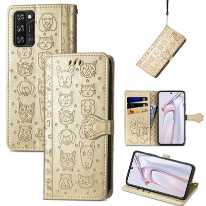 For Blackview A100 Lovely Cat and Dog Embossing Pattern Horizontal Flip Leather Case , with Holder & Card Slots & Wallet & Cartoon Clasp & Lanyard(Gold) - More Brand by PMC Jewellery | Online Shopping South Africa | PMC Jewellery | Buy Now Pay Later Mobicred