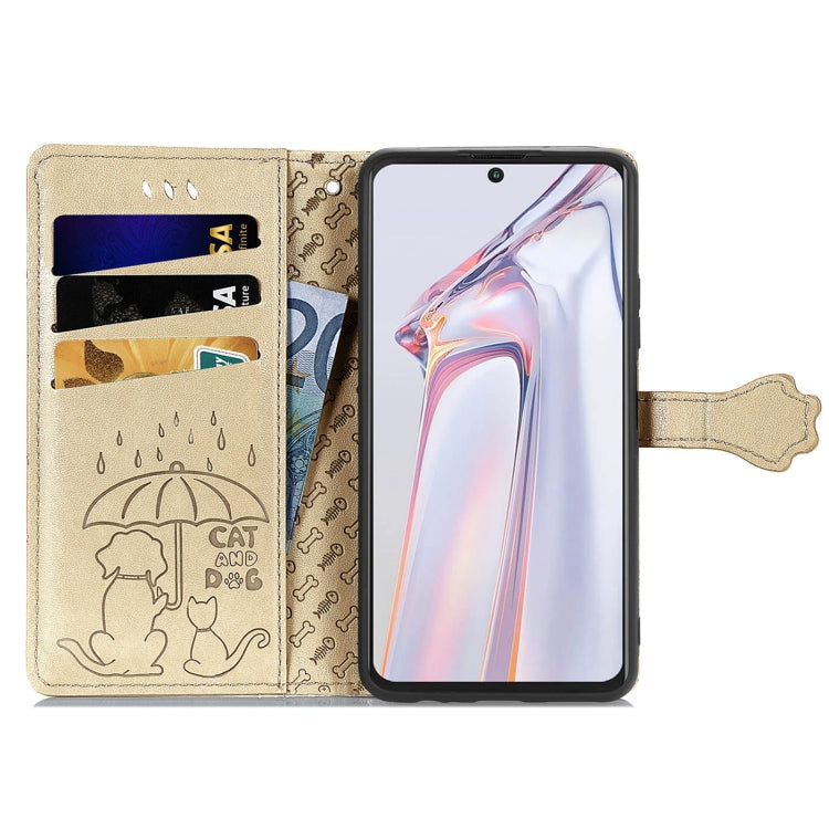 For Blackview A100 Lovely Cat and Dog Embossing Pattern Horizontal Flip Leather Case , with Holder & Card Slots & Wallet & Cartoon Clasp & Lanyard(Gold) - More Brand by PMC Jewellery | Online Shopping South Africa | PMC Jewellery | Buy Now Pay Later Mobicred