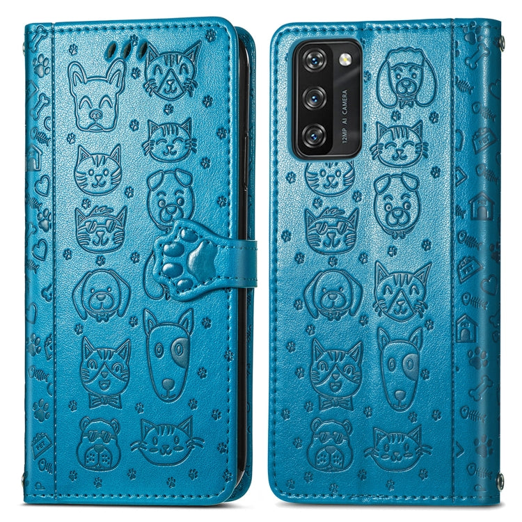 For Blackview A100 Lovely Cat and Dog Embossing Pattern Horizontal Flip Leather Case , with Holder & Card Slots & Wallet & Cartoon Clasp & Lanyard(Blue) - More Brand by PMC Jewellery | Online Shopping South Africa | PMC Jewellery | Buy Now Pay Later Mobicred