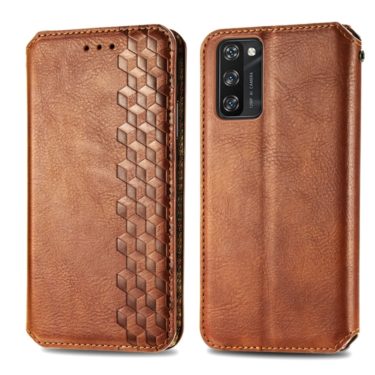 For Blackview A100 Cubic Grid Pressed Horizontal Flip Magnetic PU Leather Case with Holder & Card Slots & Wallet(Brown) - More Brand by PMC Jewellery | Online Shopping South Africa | PMC Jewellery | Buy Now Pay Later Mobicred