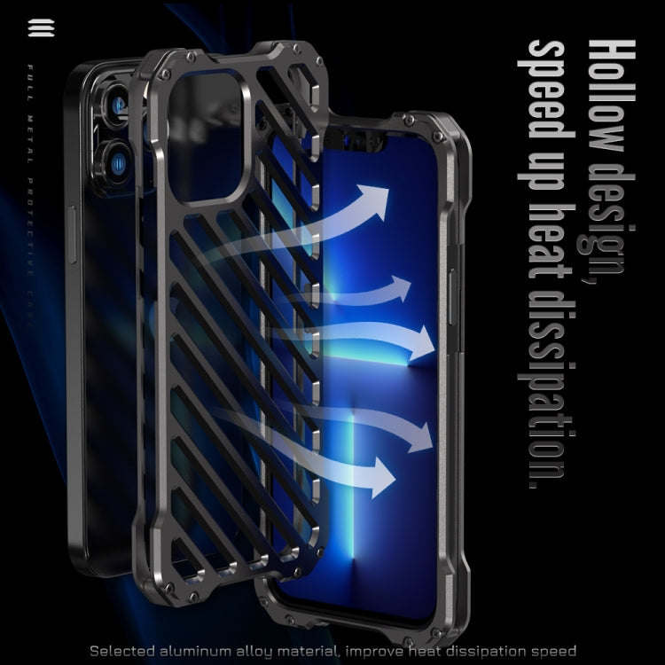 For iPhone 13 R-JUST RJ-50 Hollow Breathable Armor Metal Shockproof Protective Case(Silver Grey) - iPhone 13 Cases by R-JUST | Online Shopping South Africa | PMC Jewellery | Buy Now Pay Later Mobicred