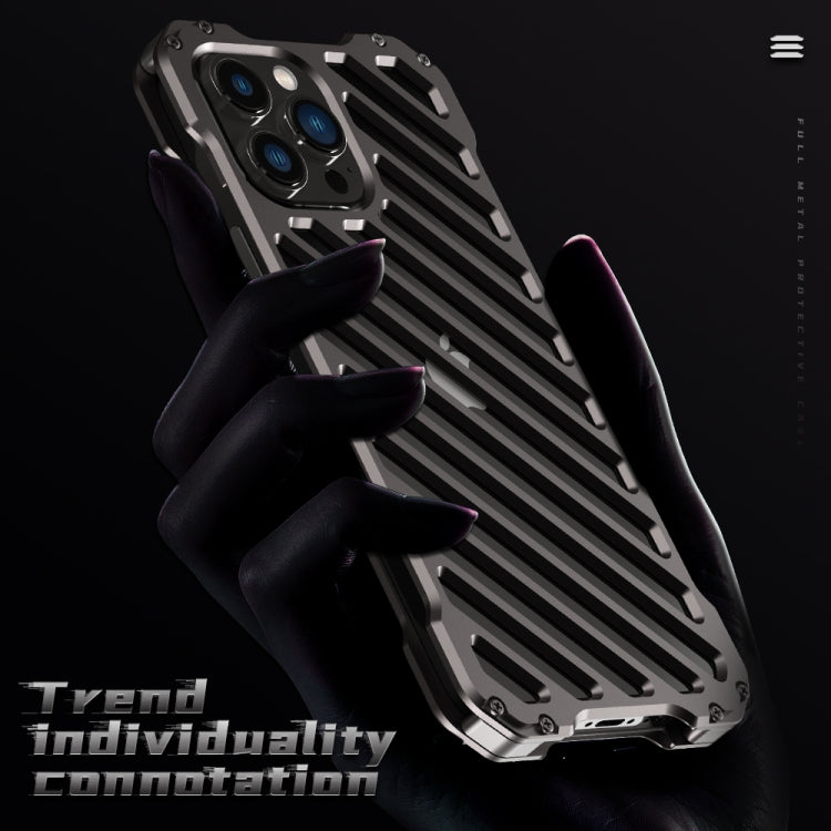 For iPhone 13 Pro R-JUST RJ-50 Hollow Breathable Armor Metal Shockproof Protective Case(Silver Grey) - iPhone 13 Pro Cases by R-JUST | Online Shopping South Africa | PMC TechLife | Buy Now Pay Later Mobicred