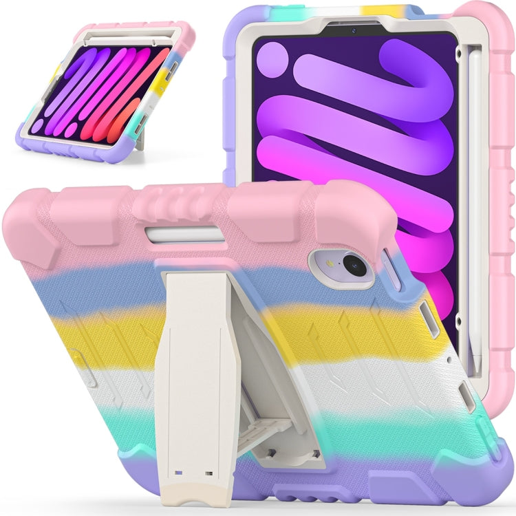 For iPad mini 6 3-Layer Protection Screen Frame + PC + Silicone Shockproof Combination Tablet Case with Holder(Colorful Pink) - iPad mini 6 Cases by PMC Jewellery | Online Shopping South Africa | PMC Jewellery | Buy Now Pay Later Mobicred