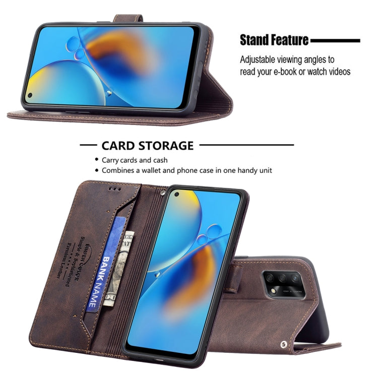 For OPPO A74 4G / F19 4G Magnetic Clasp RFID Blocking Anti-Theft Leather Case with Holder & Card Slots & Wallet(Brown) - OPPO Cases by PMC Jewellery | Online Shopping South Africa | PMC Jewellery