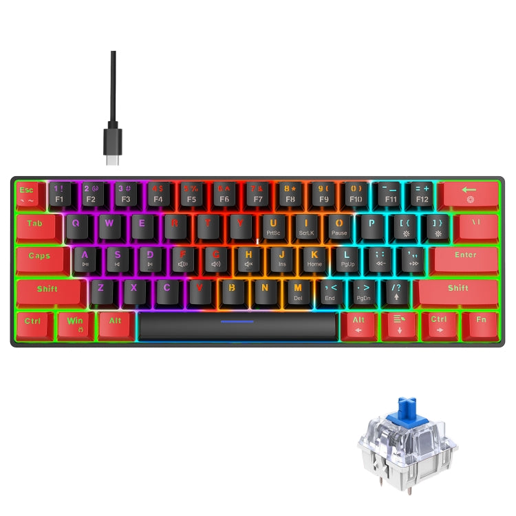 HXSJ V900 61 Keys Cool Lighting Effect Mechanical Wired Keyboard (Black Red) - free shipping - PMC Jewellery - Order now!