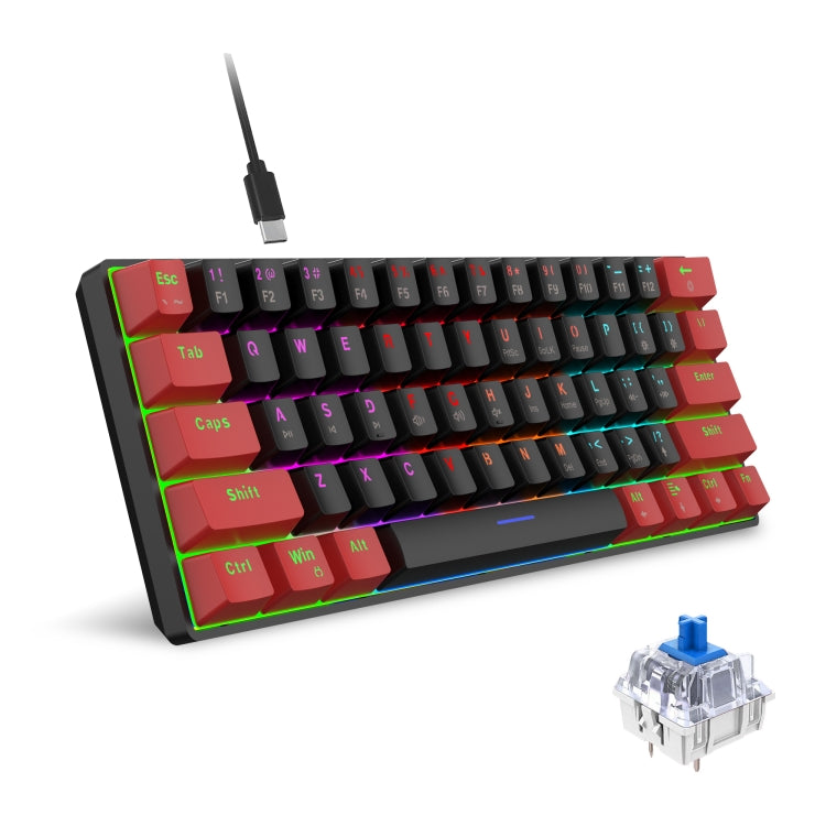 HXSJ V900 61 Keys Cool Lighting Effect Mechanical Wired Keyboard (Black Red) - free shipping - PMC Jewellery - Order now!