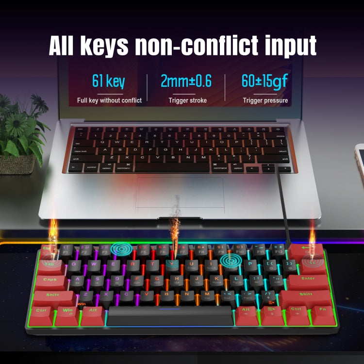 HXSJ V900 61 Keys Cool Lighting Effect Mechanical Wired Keyboard (Black Red) - free shipping - PMC Jewellery - Order now!