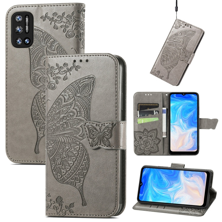 For DOOGEE N40 Pro Butterfly Love Flowers Embossed Horizontal Flip Leather Case with Holder & Card Slots & Wallet & Lanyard(Grey) - More Brand by PMC Jewellery | Online Shopping South Africa | PMC Jewellery | Buy Now Pay Later Mobicred