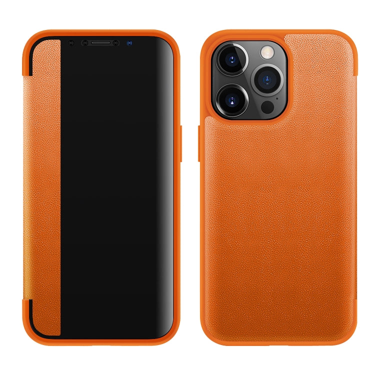 For iPhone 13 Pro Max Magnetic Side Window View Shockproof Horizontal Flip Leather Case (Orange) - iPhone 13 Pro Max Cases by PMC TechLife | Online Shopping South Africa | PMC TechLife
